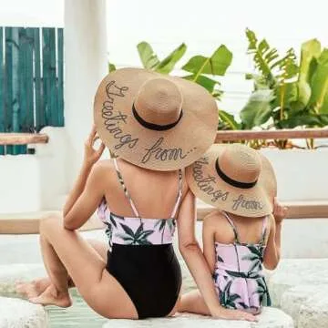 IFFEI Mommy and Me Swimsuits One Piece Family Matching Swimwear Coconut Tree Printed Deep V Neck Bathing Suits