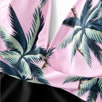 IFFEI Mommy and Me Swimsuits One Piece Family Matching Swimwear Coconut Tree Printed Deep V Neck Bathing Suits