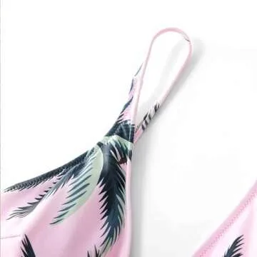 IFFEI Mommy and Me Swimsuits One Piece Family Matching Swimwear Coconut Tree Printed Deep V Neck Bathing Suits
