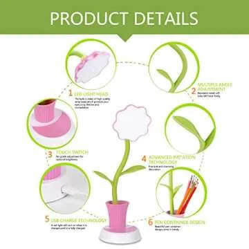 Uniwit Desk Lamp for Kids Sunflower LED Charging Table Lamp Support Eye Protection Small Desk Foldin...