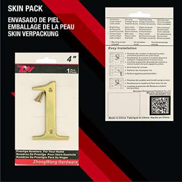 ZhongWang Hardware ZW-A100 4 Inch Bright Brass House Number 1/ZhongWang Hardware ZW-A100 Casa de latón Brillante de 4 pulgadas Número 1