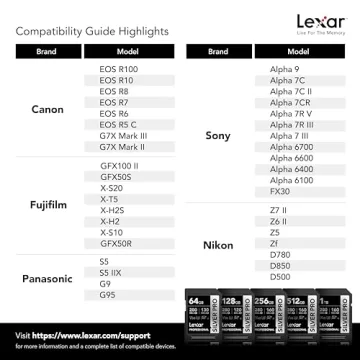 High-Speed Lexar 256GB SD Card V60 for Photography