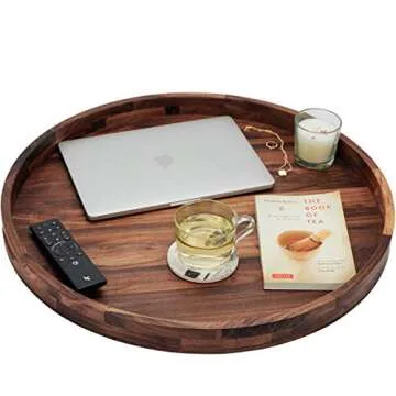 MAGIGO 24 Inch Extra Large Round Wooden Ottoman Tray
