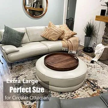 MAGIGO 24 Inch Extra Large Round Wooden Ottoman Tray