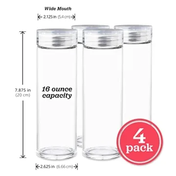 Wide Mouth Glass Water Bottles - 4 Pack for Juicing and Smoothies