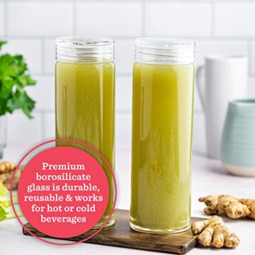 Wide Mouth Glass Water Bottles - 4 Pack for Juicing and Smoothies