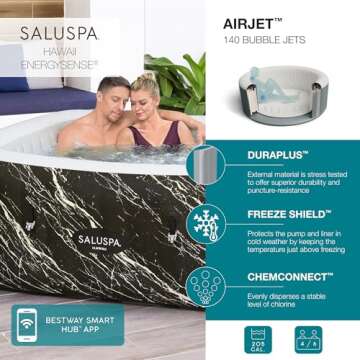 Bestway SaluSpa Hawaii EnergySense Smart Luxe AirJet Inflatable Hot Tub Spa (71" x 71" x 26") | Feat...