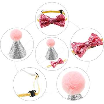 SATINIOR 4 Pieces Cat Birthday Hat and Bowtie Cute Reusable Dog Pet Headwear Adjustable and Collar Dog Headband Topper for Cat and Small Medium Dogs (Lake Blue and Pink)