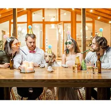 SATINIOR 4 Pieces Cat Birthday Hat and Bowtie Cute Reusable Dog Pet Headwear Adjustable and Collar Dog Headband Topper for Cat and Small Medium Dogs (Lake Blue and Pink)