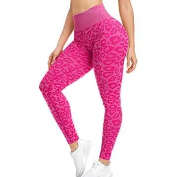 YEOREO Women's Seamless Leopard Camo Workout Leggings High Waisted Tummy Control Yoga Pants Gym Tights Fuchsia L