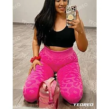 YEOREO Women's Seamless Leopard Camo Workout Leggings High Waisted Tummy Control Yoga Pants Gym Tights Fuchsia L
