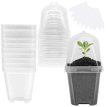 EBaokuup 10PCS Clear Plant Nursery Pots with Humidity Dome - 3" Plastic Gardening Pot with Labels, D...