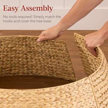 Best Choice Products 36in Christmas Tree Collar, Woven Hyacinth 3-Piece Holiday Rattan Tree Skirt Accessory for Home w/Cord Cut-Out - Natural