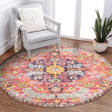 Lahome Bohemian Floral Medallion Round Rug - Soft 3Ft Pet-Friendly Washable Carpet for Living Room &...