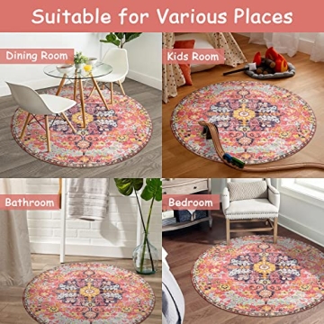 Lahome Colorful Floral Round Rug - Soft & Washable Area Mat