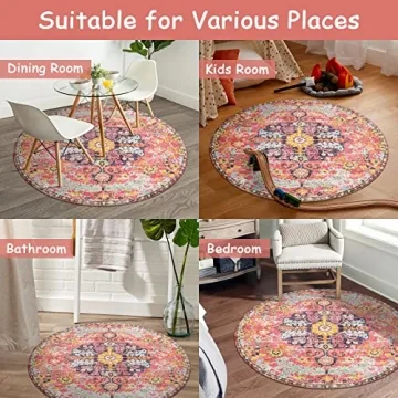 Lahome Colorful Floral Round Rug - Soft & Washable Area Mat