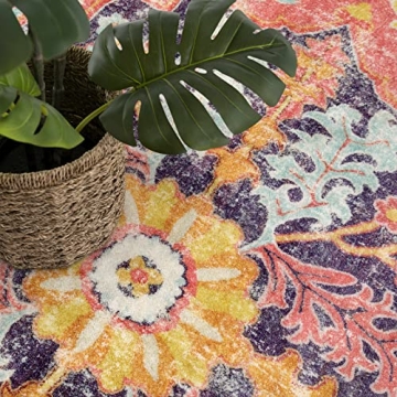 Lahome Colorful Floral Round Rug - Soft & Washable Area Mat