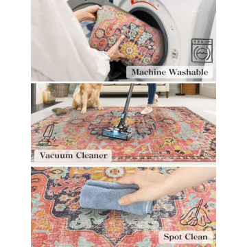 Lahome Colorful Floral Round Rug - Soft & Washable Area Mat