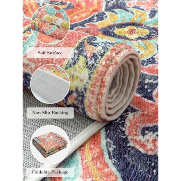 Lahome Colorful Floral Round Rug - Soft & Washable Area Mat