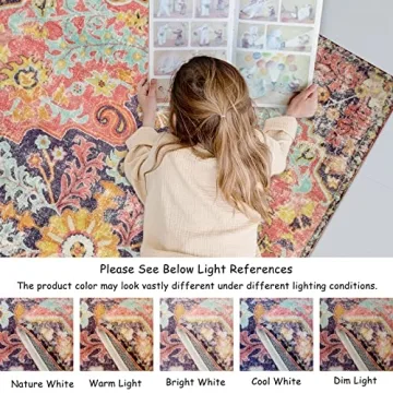 Lahome Colorful Floral Round Rug - Soft & Washable Area Mat