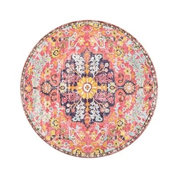 Lahome Colorful Floral Round Rug - Soft & Washable Area Mat