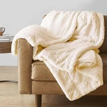 COZYART Faux Fur Throw Blanket Twin for Bed, 60"x80" Cream Warm Sherpa Fleece Reversible Soft Fuzzy Fluffy Shaggy Blankets for Couch Sofa Home Decorative