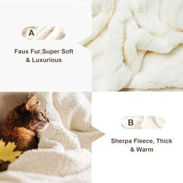 COZYART Faux Fur Throw Blanket Twin for Bed, 60"x80" Cream Warm Sherpa Fleece Reversible Soft Fuzzy Fluffy Shaggy Blankets for Couch Sofa Home Decorative