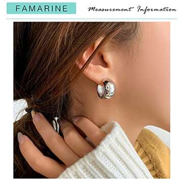 FAMARINE Chunky Silver Hoop Earrings for Women 10 MM Wide, 0.8 in Hoops Thick Huggie Earrings