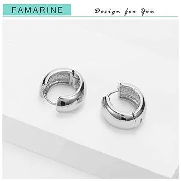 FAMARINE Chunky Silver Hoop Earrings for Women 10 MM Wide, 0.8 in Hoops Thick Huggie Earrings