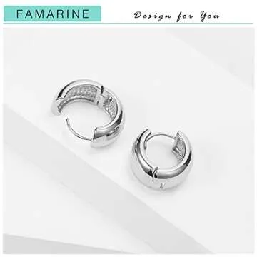 FAMARINE Chunky Silver Hoop Earrings for Women 10 MM Wide, 0.8 in Hoops Thick Huggie Earrings