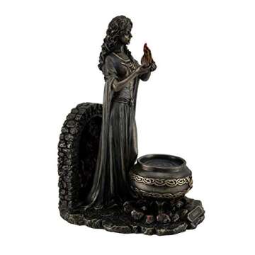 Veronese Design 9 5/8" Tall Brigid Goddess of Hearth and Home Holding Sacred Flame Statue Cold Cast Resin Antique Bronze Finish