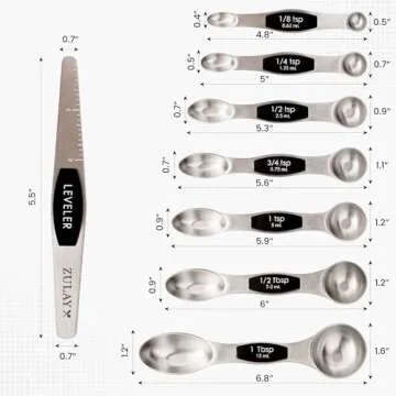 Zulay Stainless Steel Measuring Spoon Set - Stackable Magnetic Spoon Measuring Set - Magnetic Measuring Spoon Set of 8 with Leveler - Made with Strong N45 Magnets & 304 Stainless Steel - Black