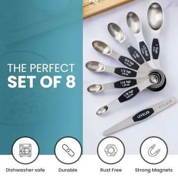Zulay Stainless Steel Measuring Spoon Set - Stackable Magnetic Spoon Measuring Set - Magnetic Measuring Spoon Set of 8 with Leveler - Made with Strong N45 Magnets & 304 Stainless Steel - Black