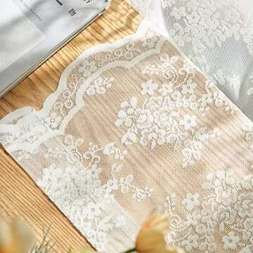 YJ YANJUN Floral Lace Curtains 96 inches Long 2 Panels Set French Country Shabby Chic Sheer Curtains for Living Room Window Light Filtering Rod Pocket 52 x 96 Inch Ivory