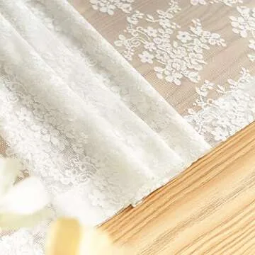 YJ YANJUN Floral Lace Curtains 96 inches Long 2 Panels Set French Country Shabby Chic Sheer Curtains for Living Room Window Light Filtering Rod Pocket 52 x 96 Inch Ivory