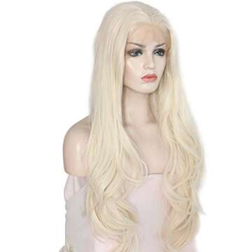 eNilecor Platinum Blonde Lace Front Wig Natural Long Wavy Glueless Synthetic Fiber Hair Replacement Wigs for Women 24inch