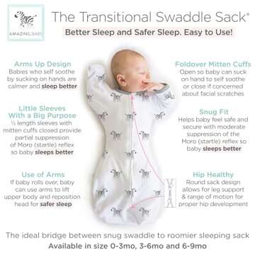Amazing Baby Transitional Swaddle Sack with Arms Up Half-Length Sleeves and Mitten Cuffs, Medium, 3-...