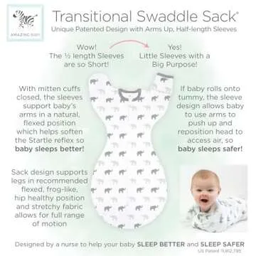 Amazing Baby Transitional Swaddle Sack with Arms Up Half-Length Sleeves and Mitten Cuffs, Medium, 3-6 Months, 14-21 lbs, Little Zebra (Arms Up Swaddle, Transition Swaddle Sleep Sack for Better Sleep)