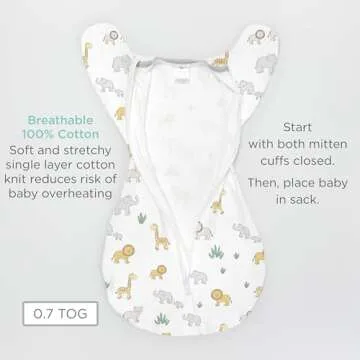 Amazing Baby Transitional Swaddle Sack with Arms Up Half-Length Sleeves and Mitten Cuffs, Medium, 3-6 Months, 14-21 lbs, Little Zebra (Arms Up Swaddle, Transition Swaddle Sleep Sack for Better Sleep)