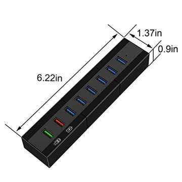 8-Port USB Hub, TOPESEL 36W 6 High Speed USB3.0 Data Transfer Ports, 1 BC1.2 and 1 Smart Charging Ports USB Hub USB Splitter with Power Adapter for PC, USB Flash Drives, Mouse and More (Black)