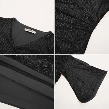 GRACE KARIN Women Black Sequin Top 3/4 Bell Sleeve Dressy Blouse Sparkle Sexy Shirts for Party Club Night S
