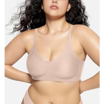 OEAK Womens Wireless Bras Comfortable Push Up Bra Smooth U Neck Bralette Full Coverage Bras Seamless Tshirt Everyday Bras Nude L
