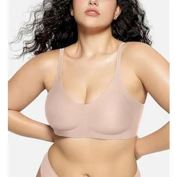 OEAK Womens Wireless Bras Comfortable Push Up Bra Smooth U Neck Bralette Full Coverage Bras Seamless Tshirt Everyday Bras Nude L