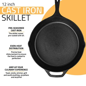 Utopia Kitchen 12-Inch Cast Iron Skillet for Perfect Cooking