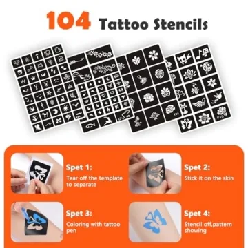 ANTIKE Temporary Tattoo Markers & Stencils Kit