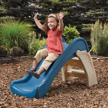 Step2 Play & Fold Junior Slide, Kids Indoor/Outdoor Play Slide, Backyard Playground Set, Easy Grip, Wide Ladder, Outside Jungle Gym, For Toddlers 1.5-4 Years Old