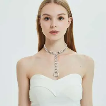 Jxlepe Womens Choker Chain Cuban Link Adjustable with O Ring Belt tail 0.4inch wide Goth Punk Rock Stainless Steel Gift for her Sexy Pendant Xxxt. outstanding Kiwi Necklace (White, 18)