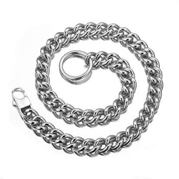 Jxlepe Womens Choker Chain Cuban Link Adjustable with O Ring Belt tail 0.4inch wide Goth Punk Rock Stainless Steel Gift for her Sexy Pendant Xxxt. outstanding Kiwi Necklace (White, 18)