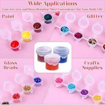 Caffox 240 Pieces Empty Paint Pot, 40 Strips Acrylic Mini Paint Container Strip Storage with Lid for Classrooms School Art and Crafts Paint 3ml/ 0.1oz