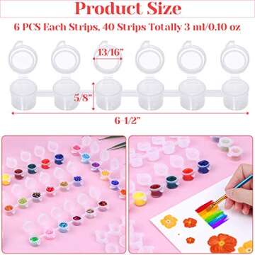 Caffox 240 Pieces Empty Paint Pot, 40 Strips Acrylic Mini Paint Container Strip Storage with Lid for Classrooms School Art and Crafts Paint 3ml/ 0.1oz